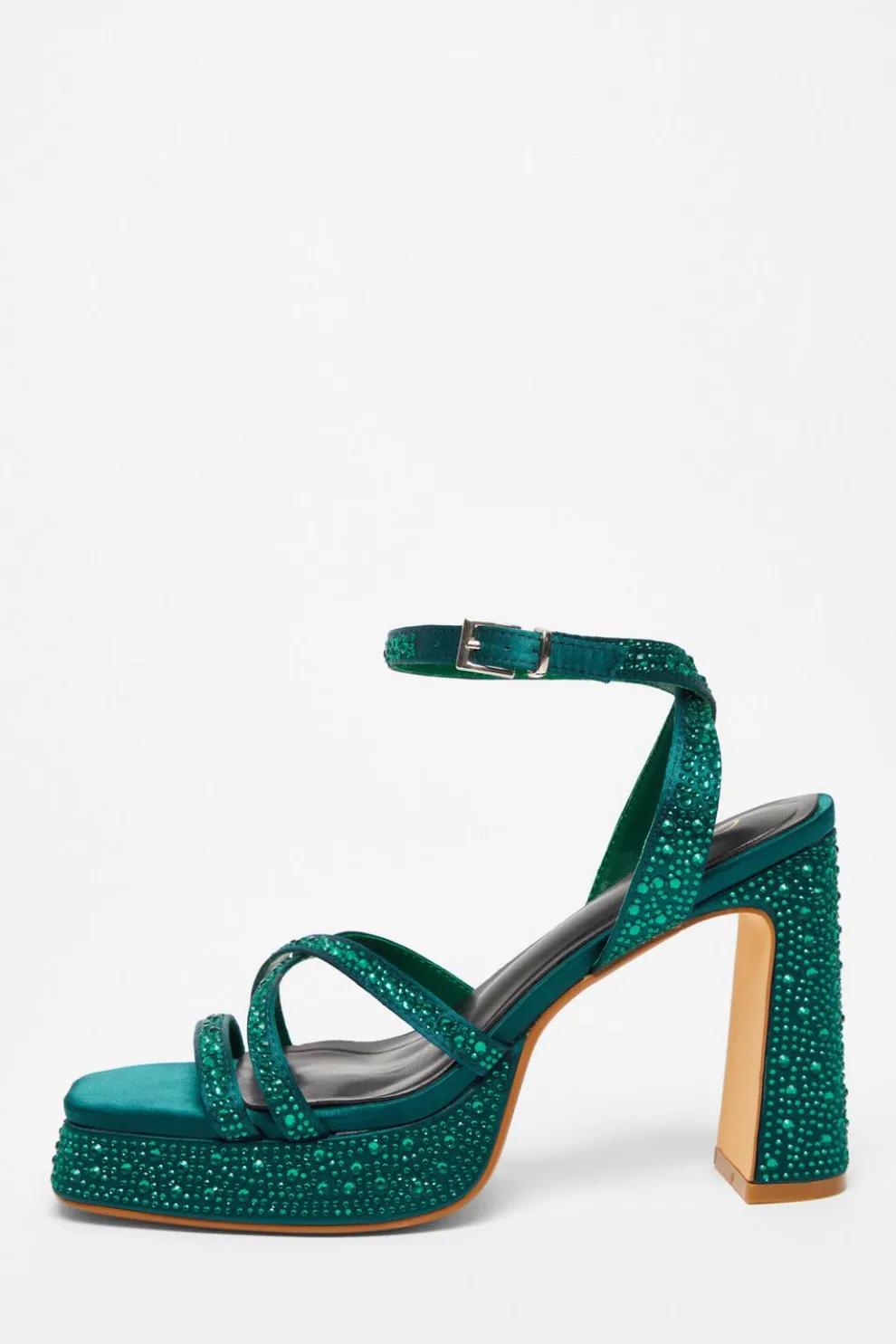 Dark Green Diamante Platform Heels