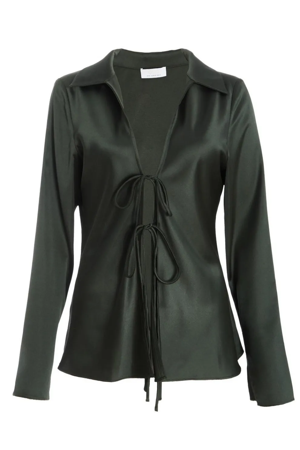 Dark Green Satin Tie Front Top