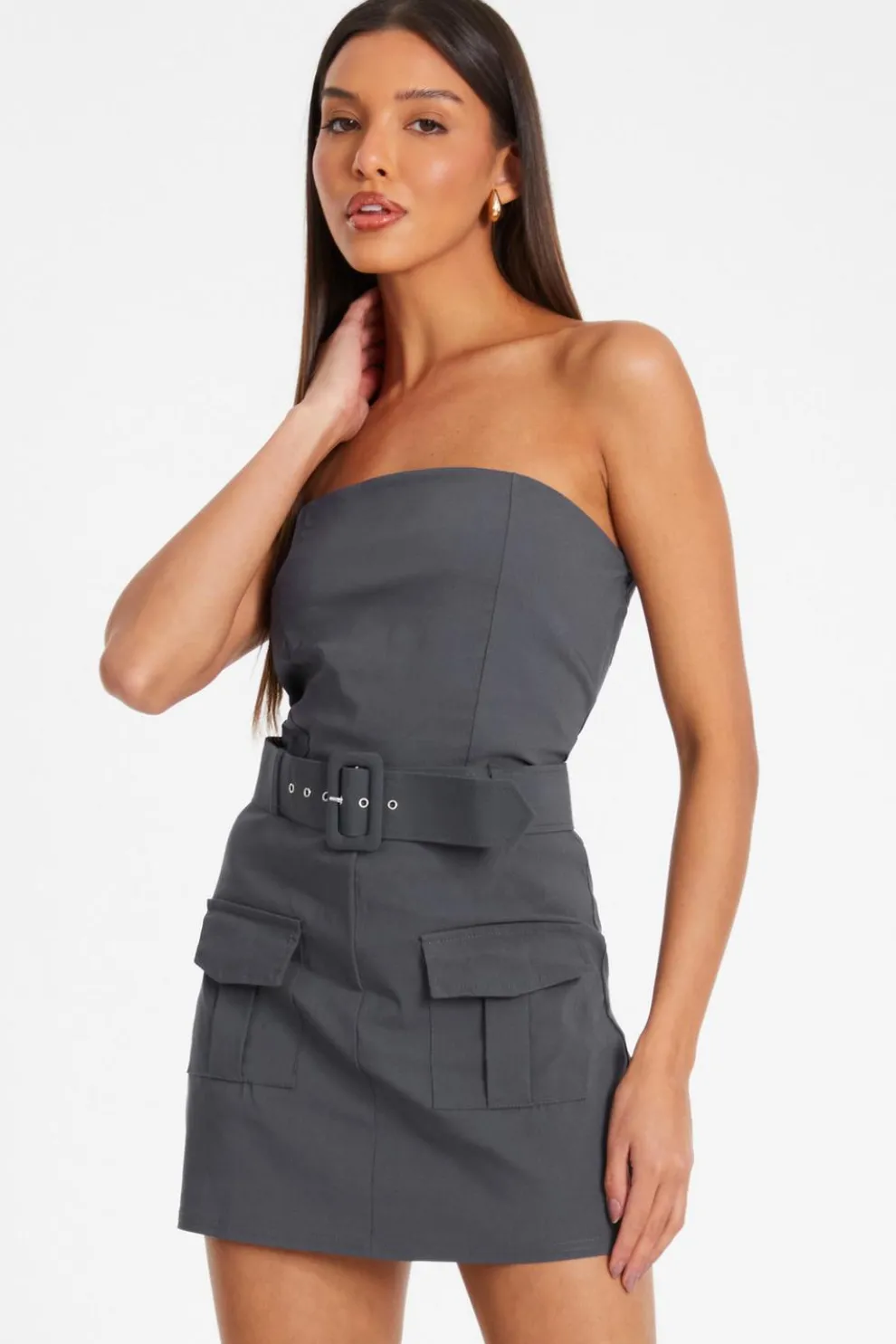 Dark Grey Bandeau Skort Playsuit