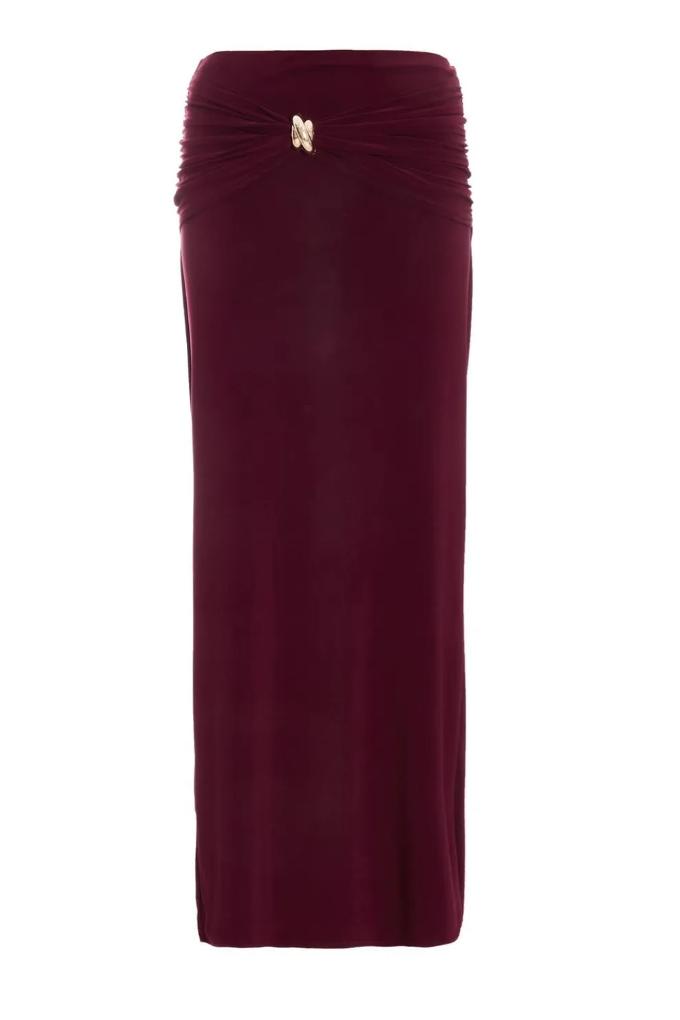 Dark Red Buckle Detail Maxi Skirt