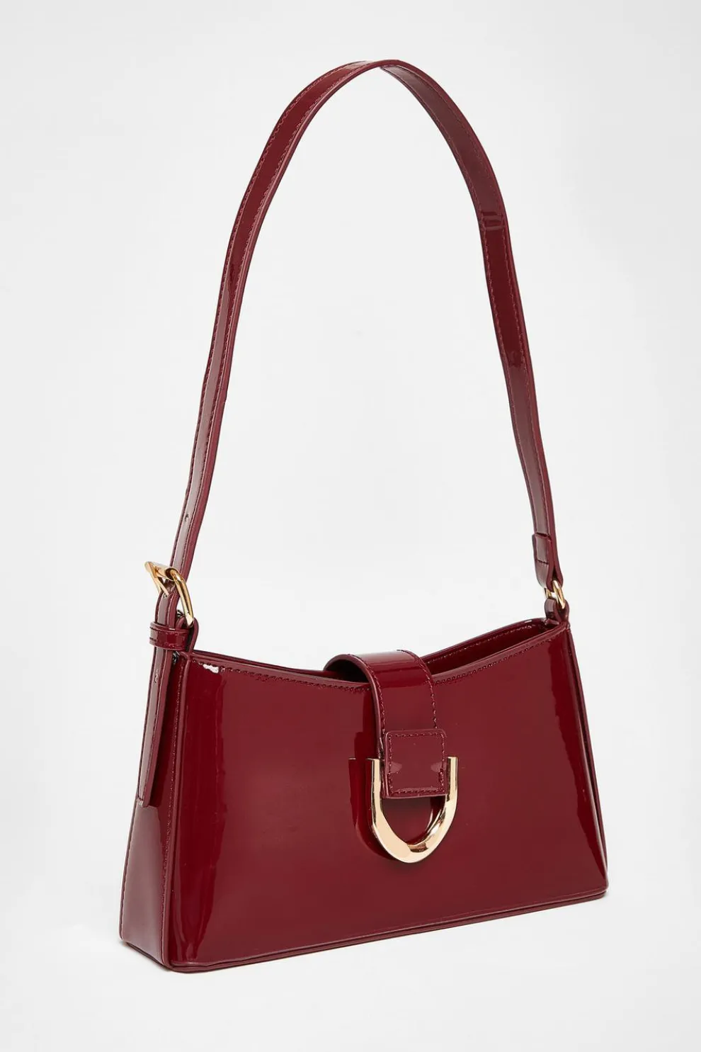 Dark Red Buckle Detail Shoulder Bag