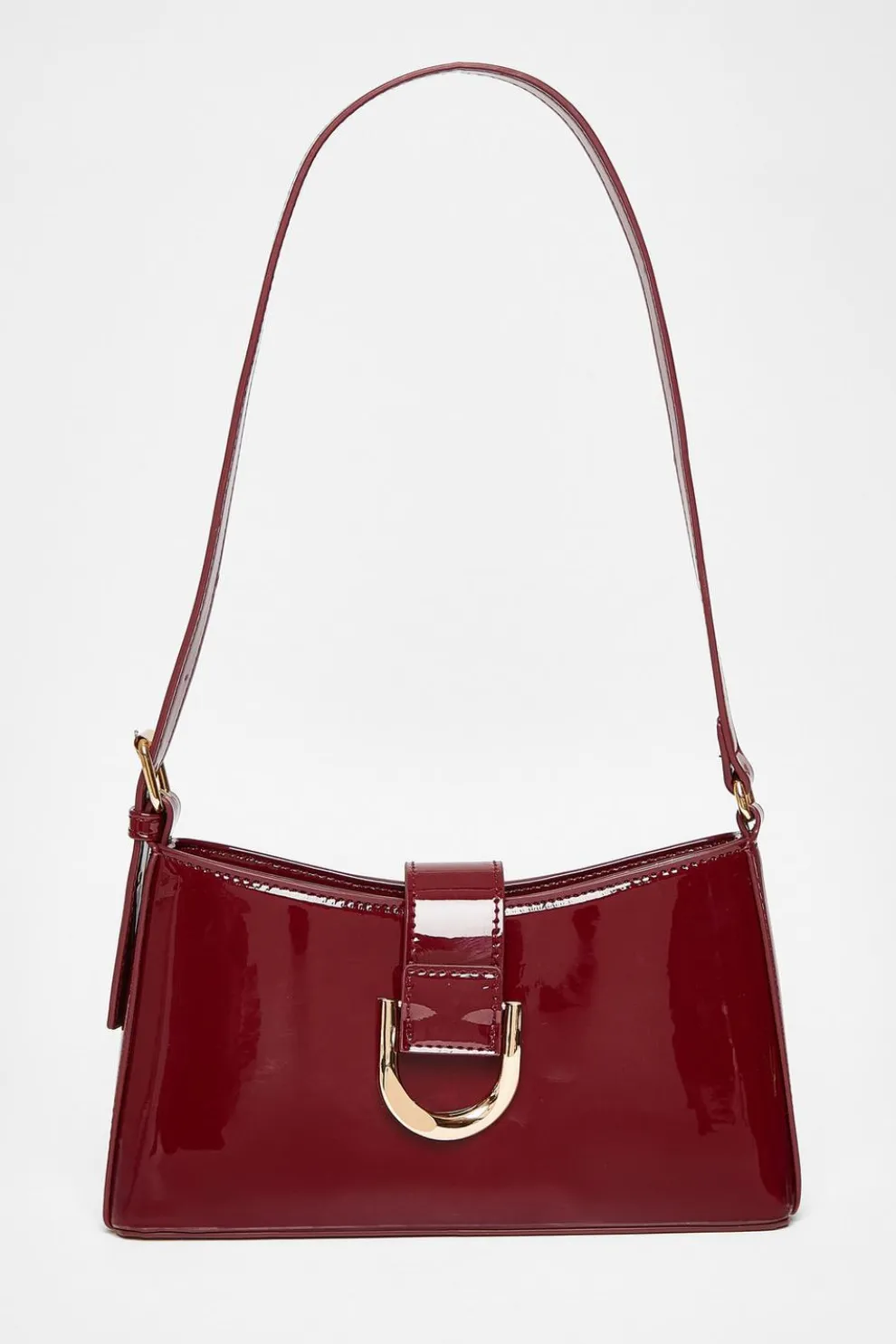 Dark Red Buckle Detail Shoulder Bag
