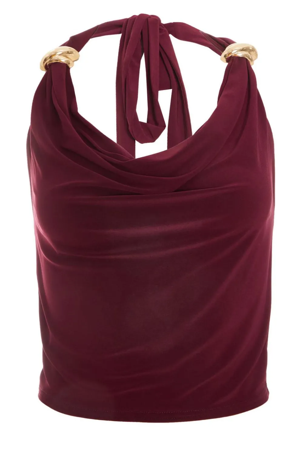 Dark Red Buckle Detail Crop Top