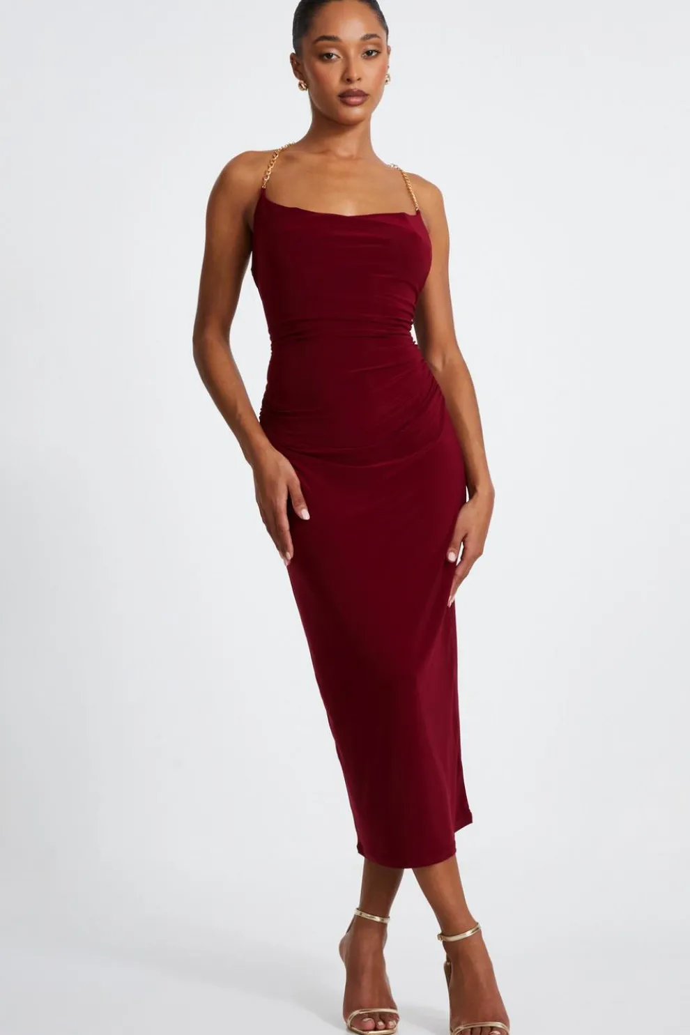 Dark Red Chain Strap Midaxi Dress