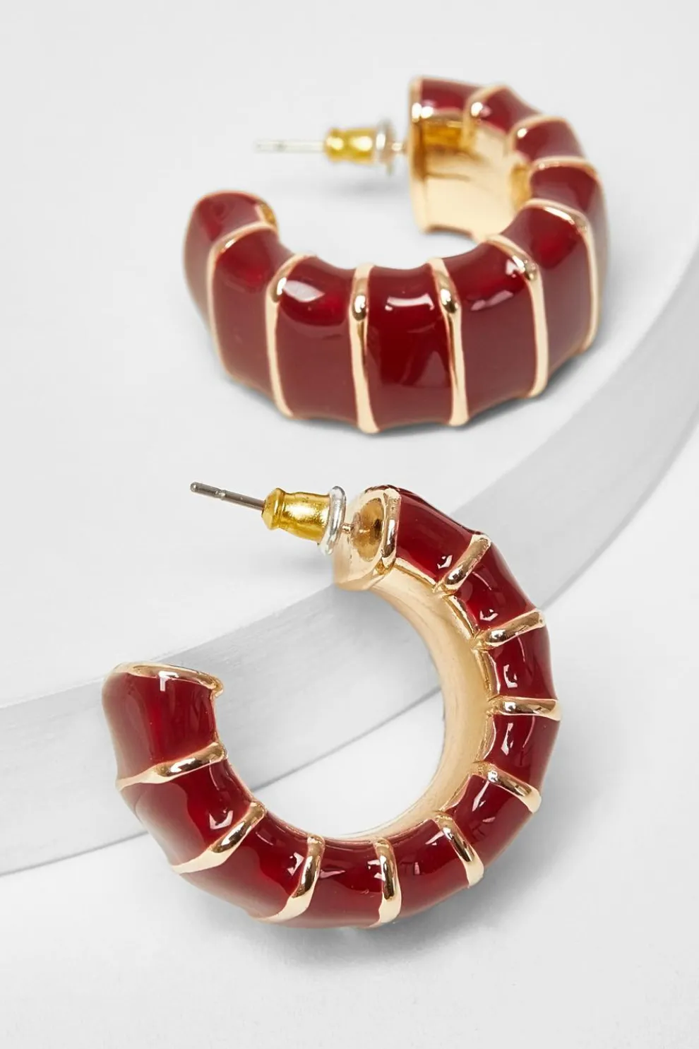 Dark Red Chunky Hoop Earrings