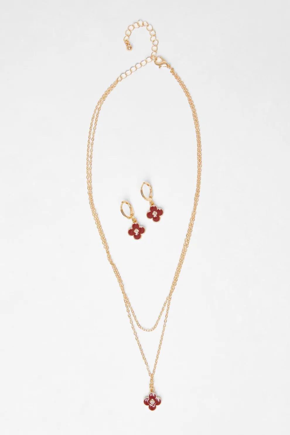 Dark Red Clover Jewellery Set