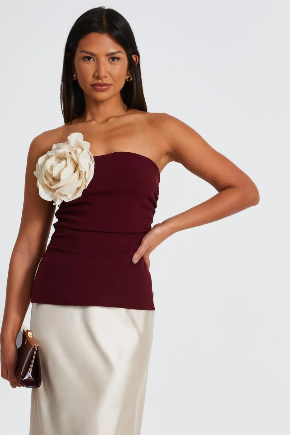 Dark Red Corsage Bandeau Top