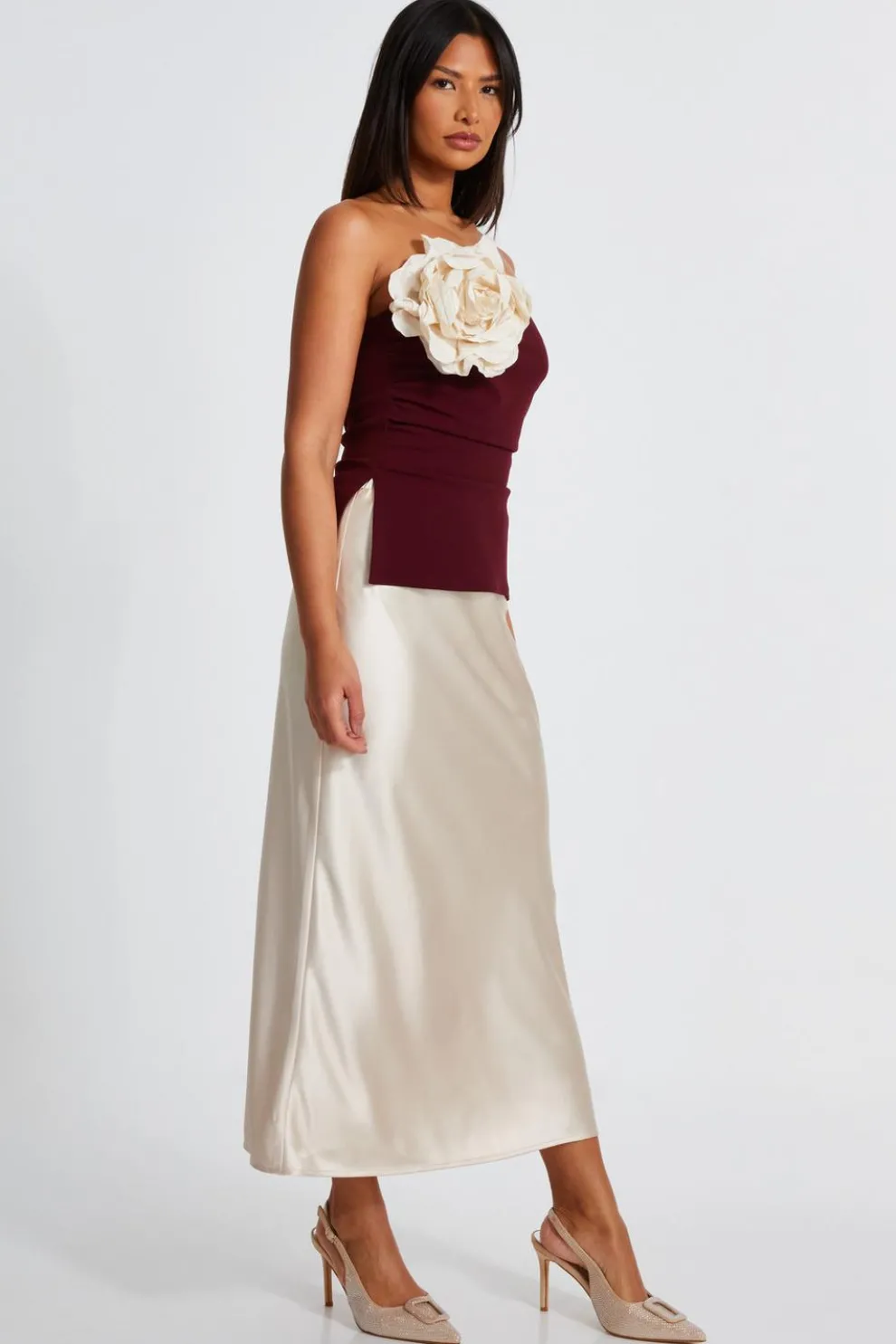 Dark Red Corsage Bandeau Top