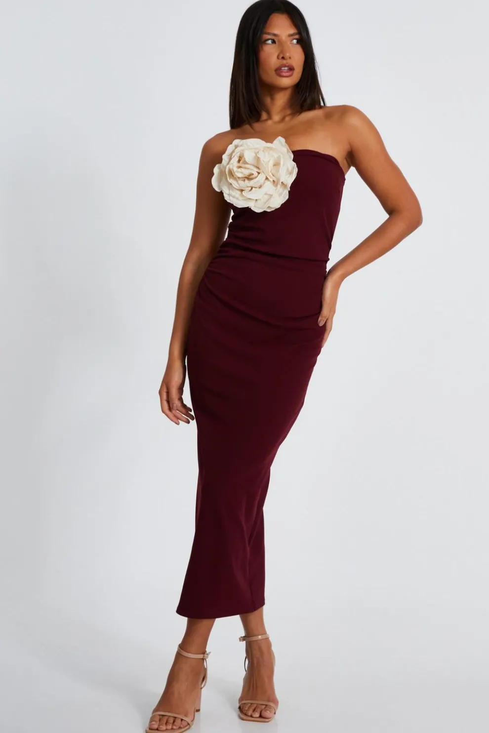 Dark Red Corsage Midaxi Dress
