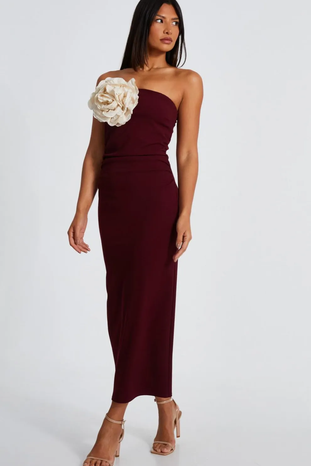 Dark Red Corsage Midaxi Dress