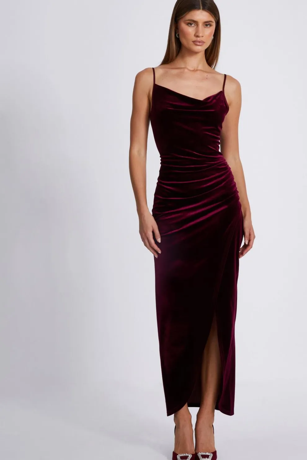 Dark Red Cowl Neck Midaxi Dress