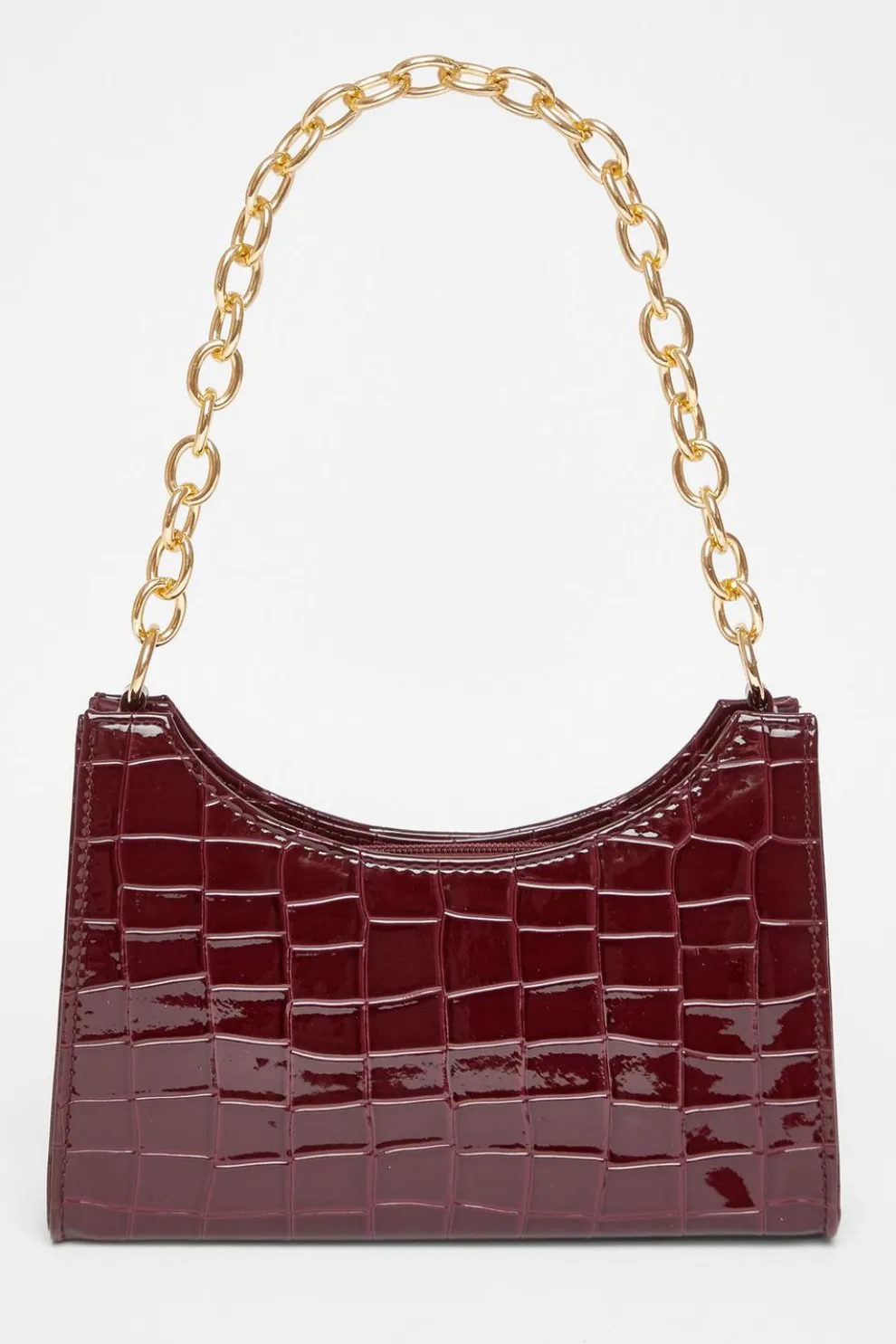 Dark Red Croc Chain Shoulder Bag
