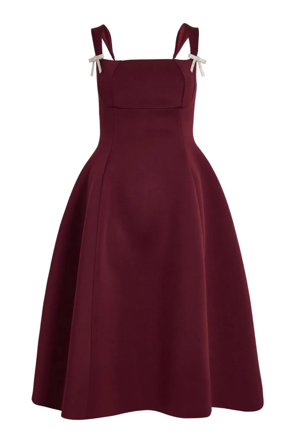 Dark Red Diamante Bow Midi Dress