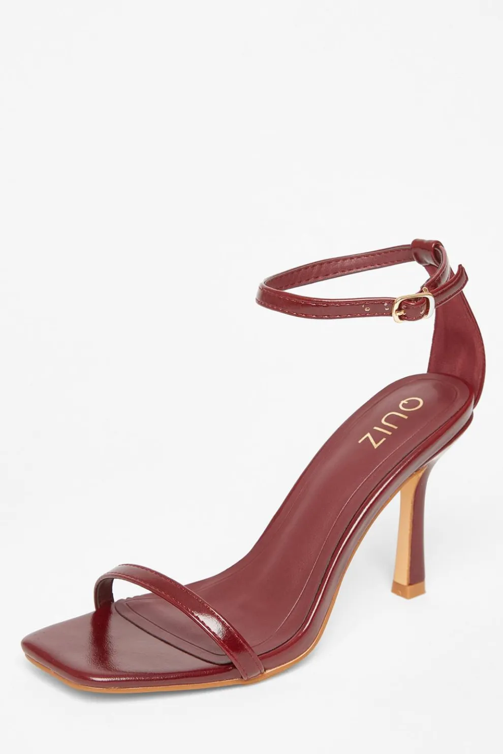 Dark Red Faux Leather Barely There Heels
