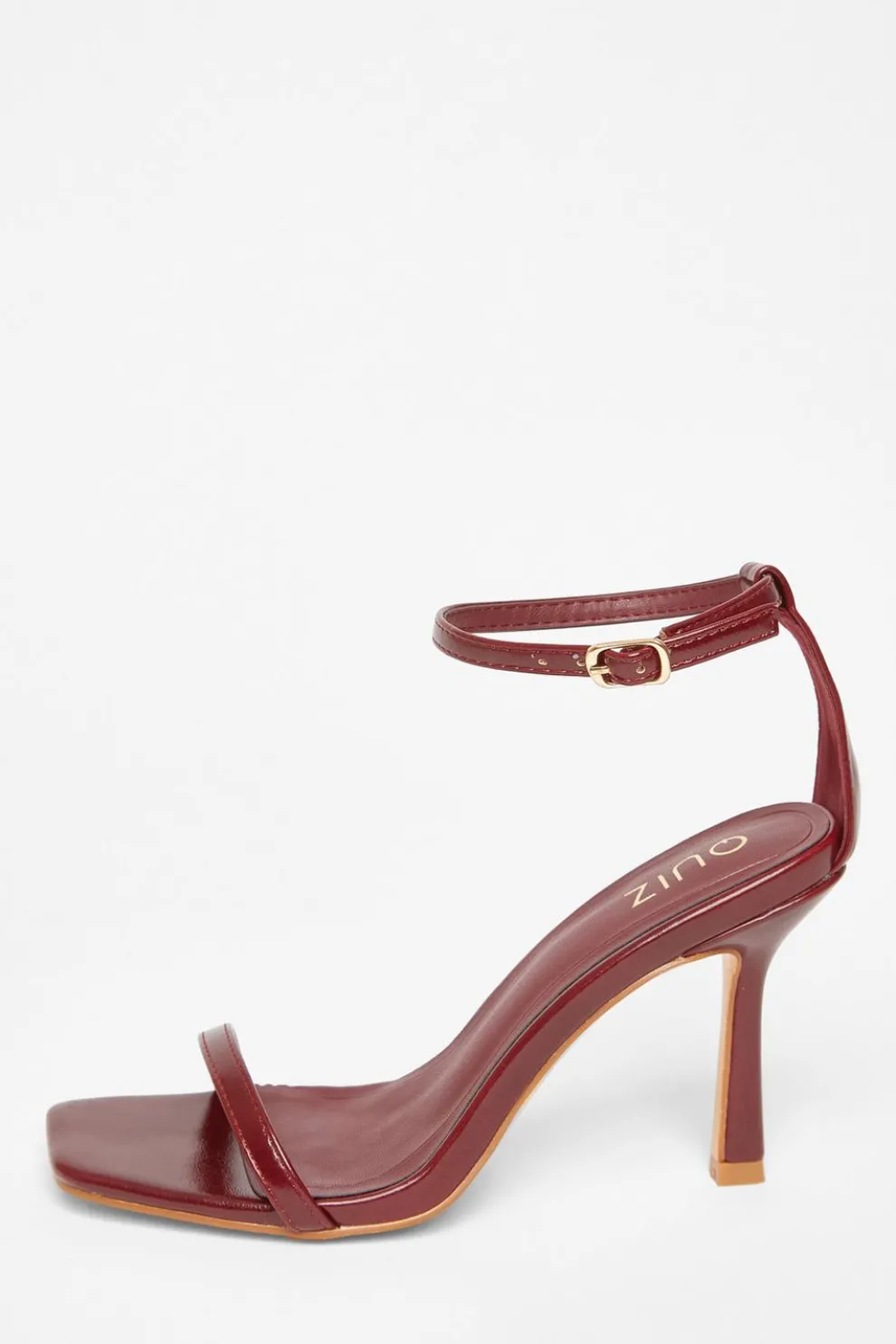 Dark Red Faux Leather Barely There Heels