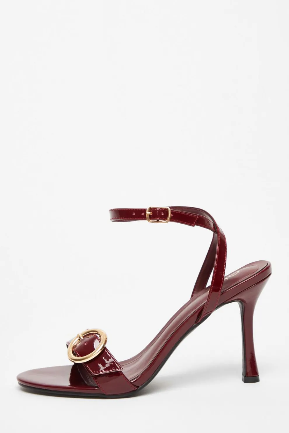 Dark Red Faux Leather Buckle Heels