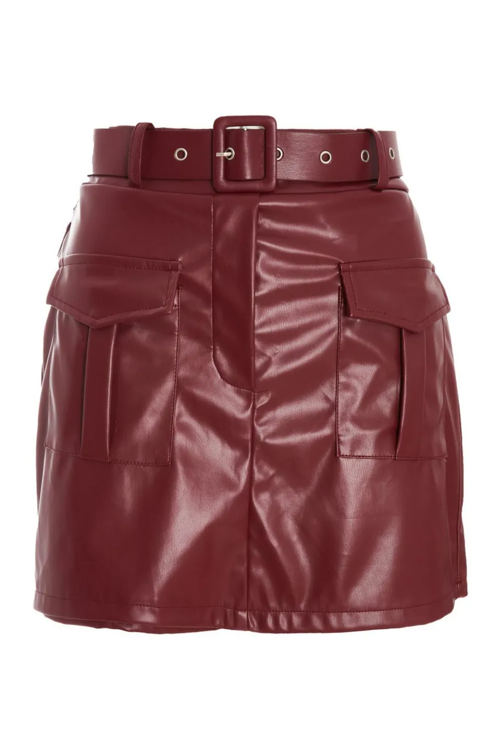 Dark Red Faux Leather Skort