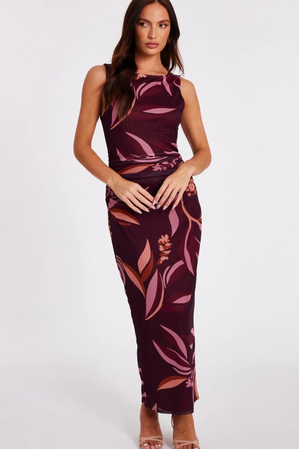 Dark Red Floral Midaxi Dress