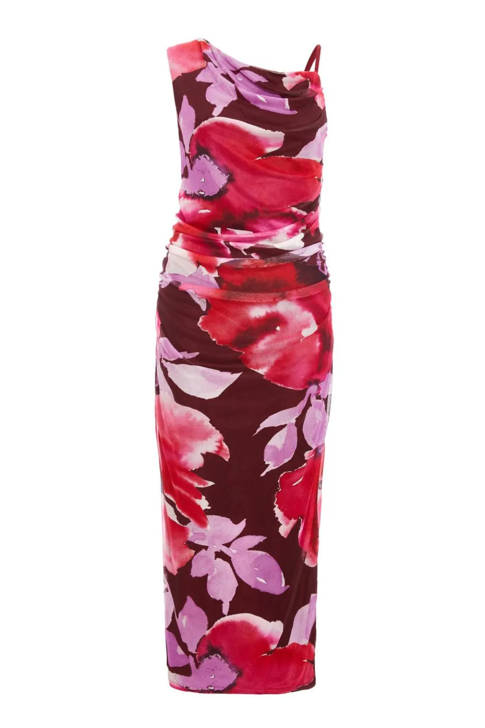 Dark Red Floral Midi Dress