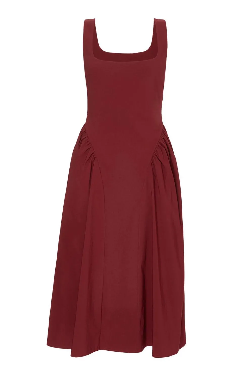 Dark Red Gathered Side Midi Dress