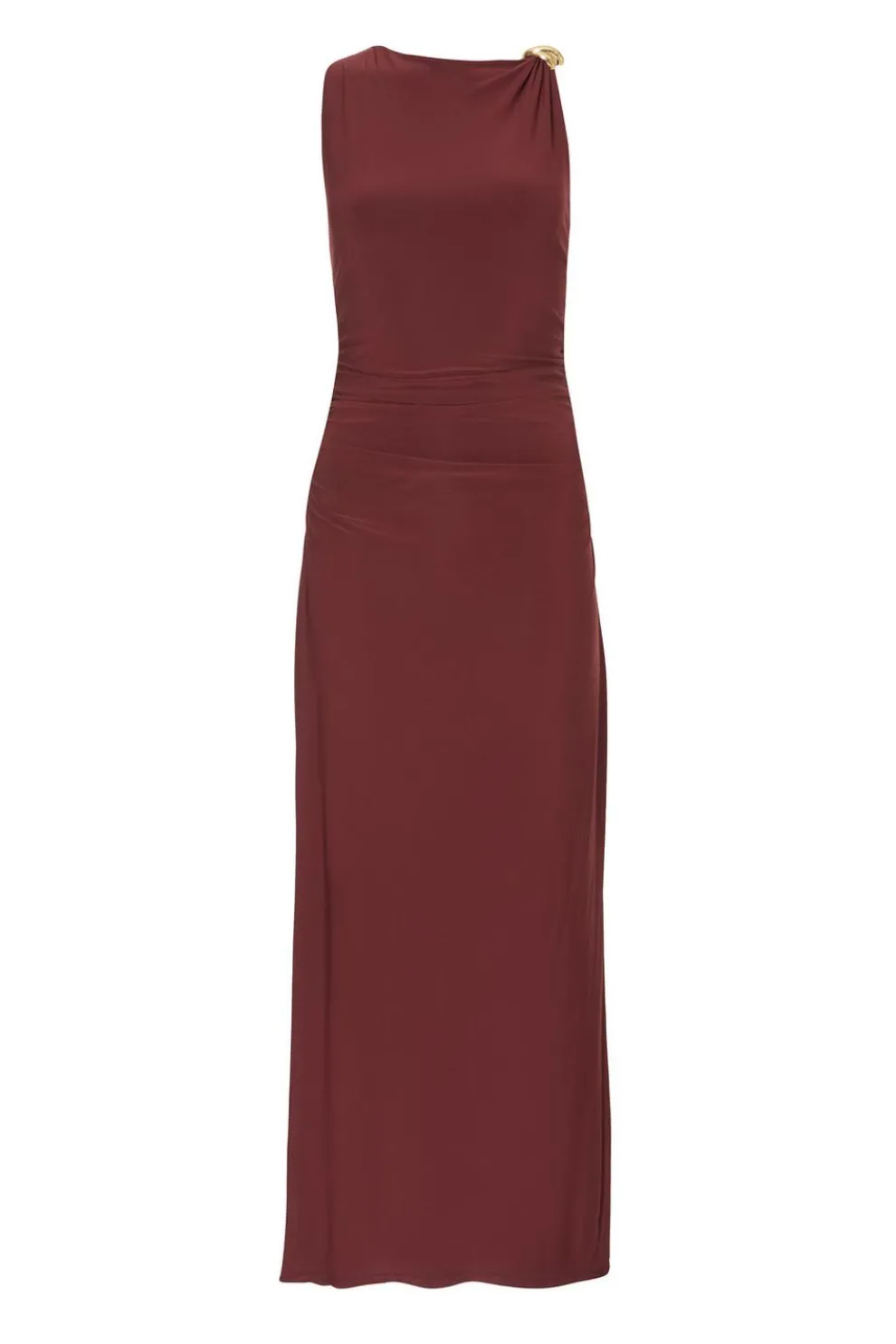 Dark Red Gold Buckle Midaxi Dress