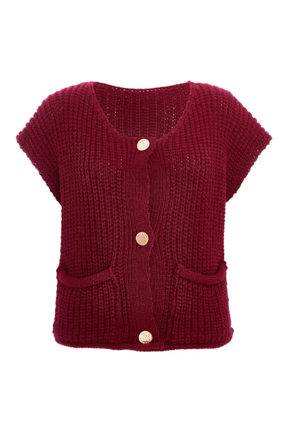 Dark Red Knit Sleeveless Cardigan