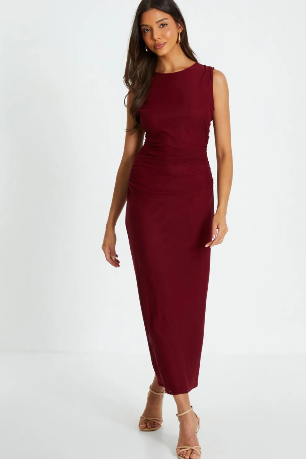 Dark Red Mesh Bodycon Midaxi Dress