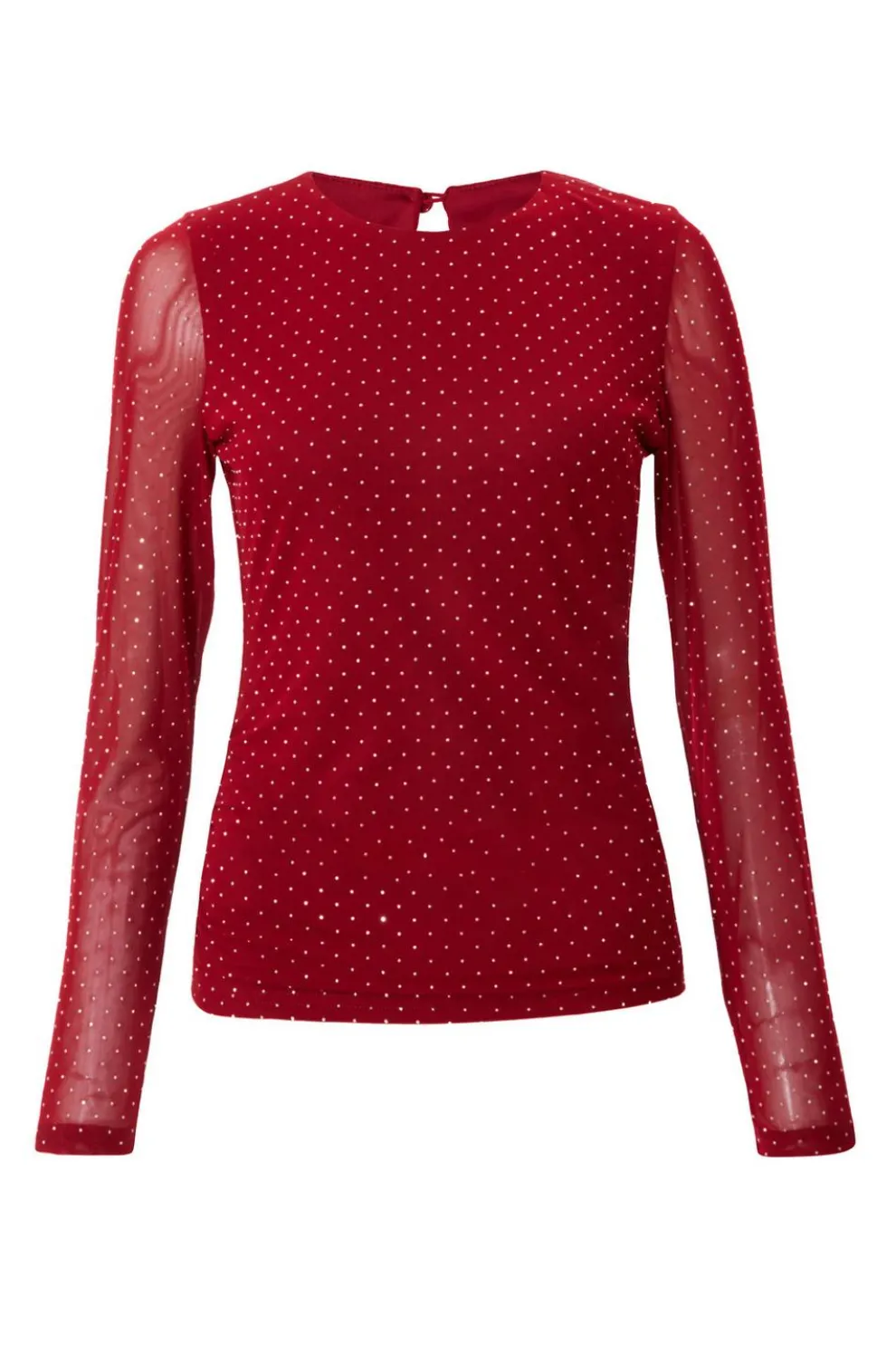 Dark Red Mesh Long Sleeve Top