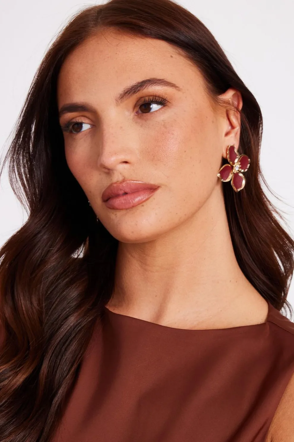 Dark Red Oversized Flower Earrings