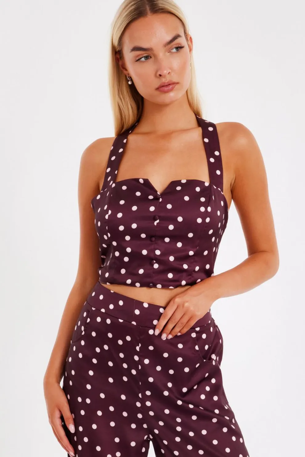 Dark Red Polka Dot Crop Top