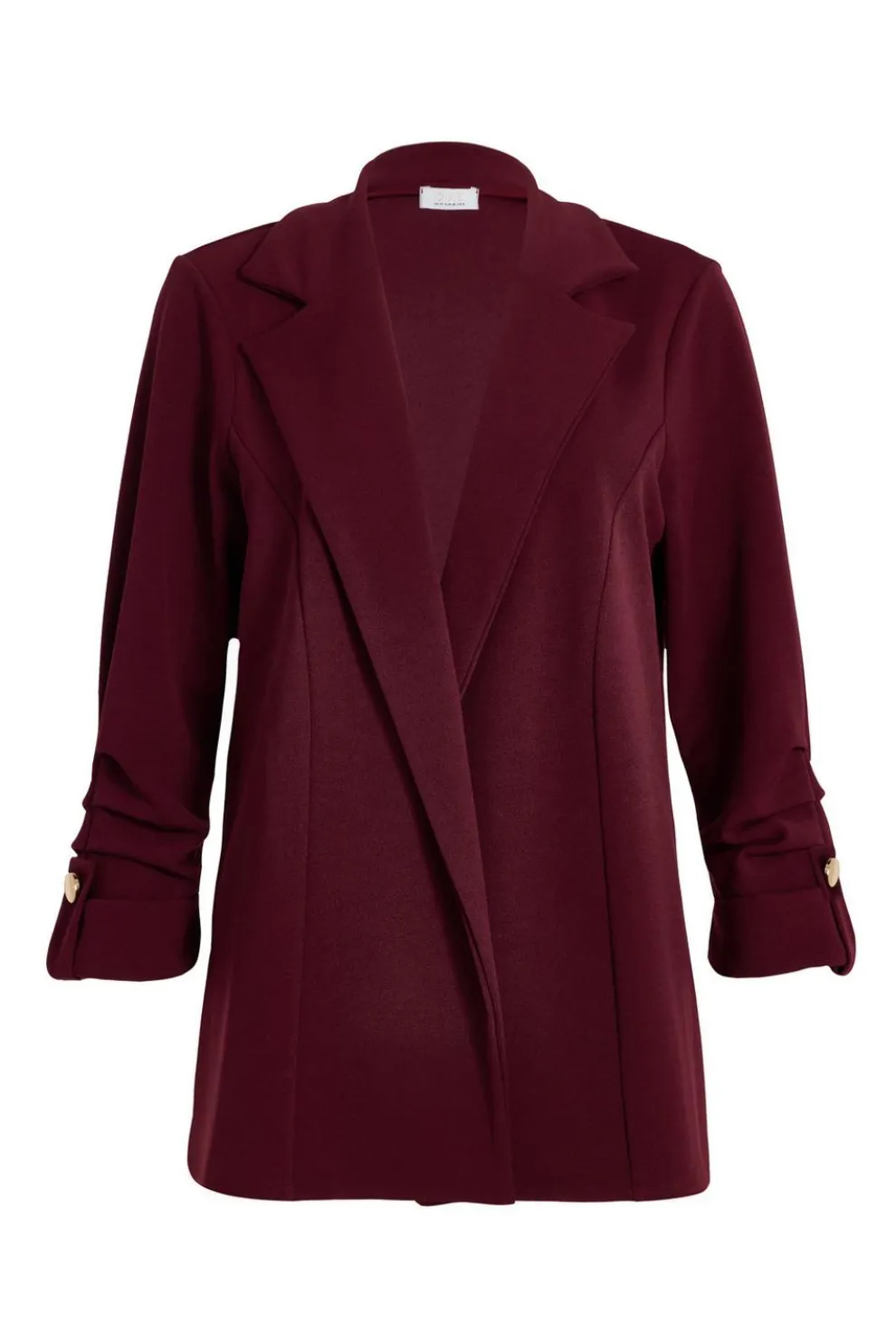 Dark Red Ruched Sleeve Blazer