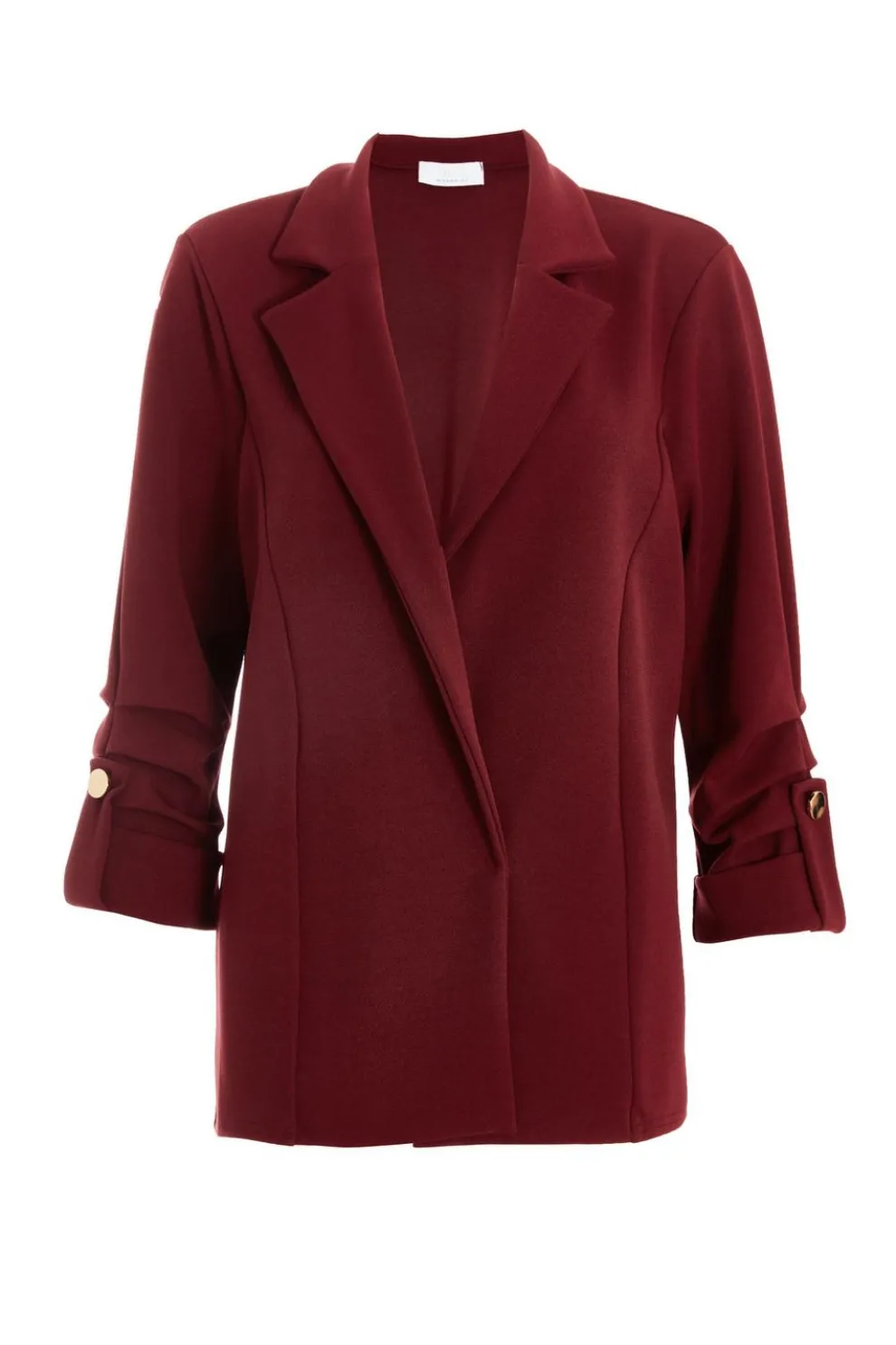 Dark Red Ruched Sleeve Blazer