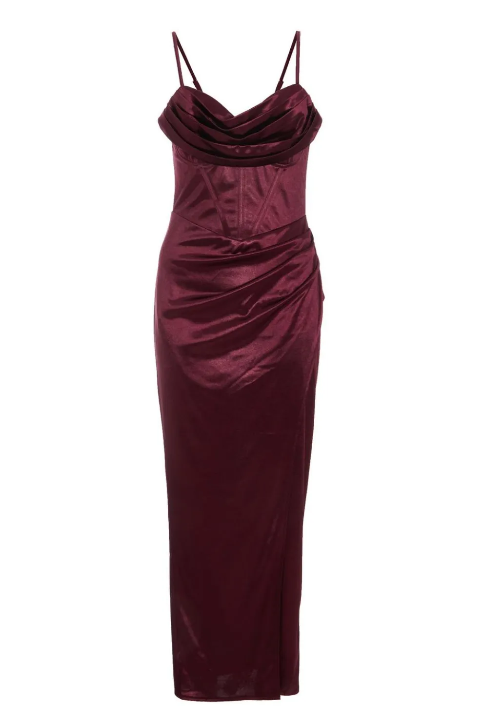 Dark Red Satin Corset Midi Dress
