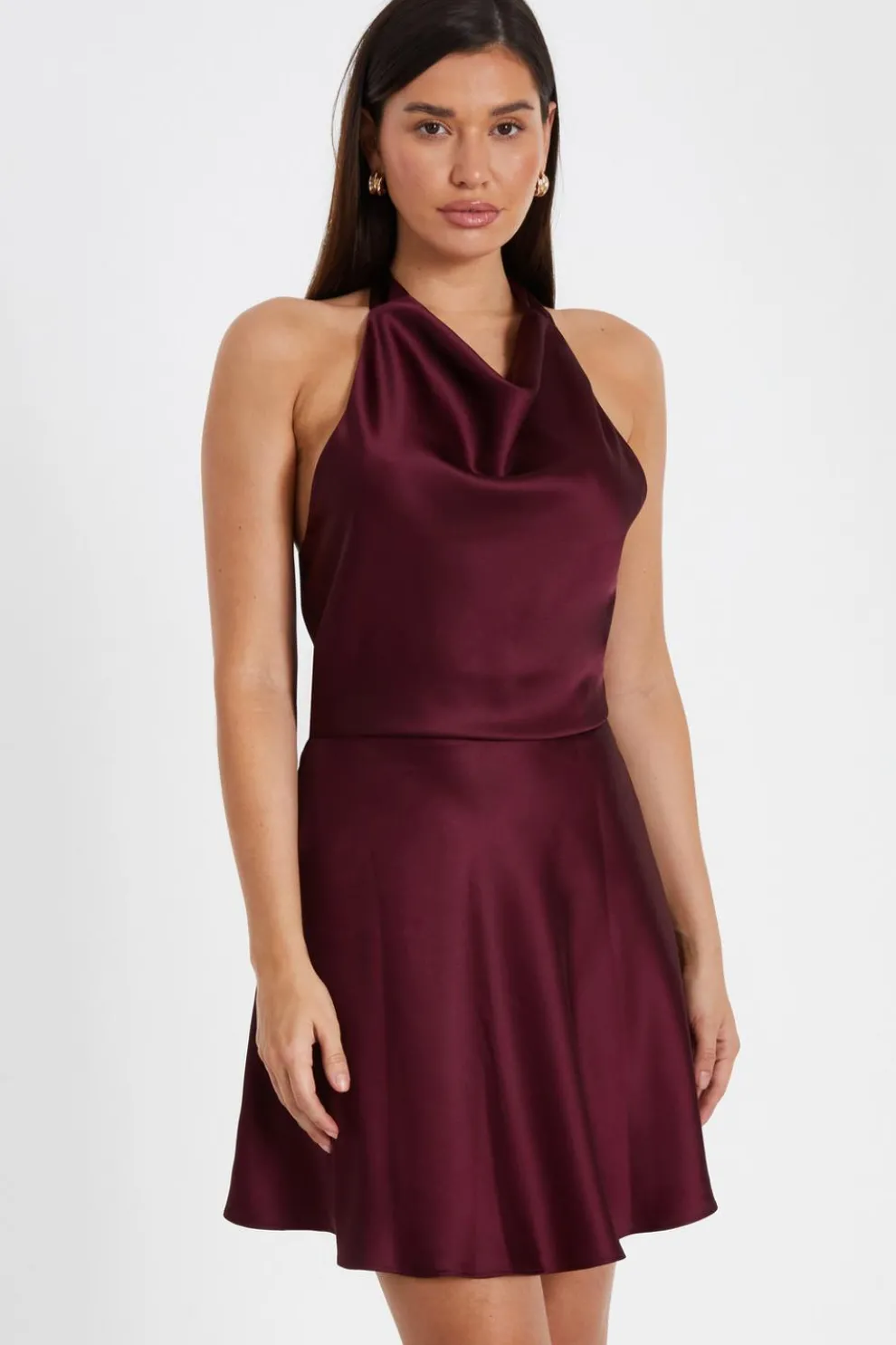 Dark Red Satin Mini Skater Dress