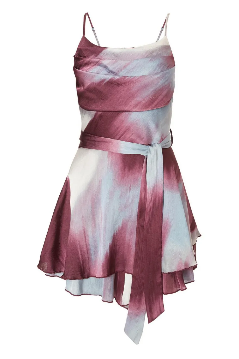 Dark Red Satin Printed Playsuit