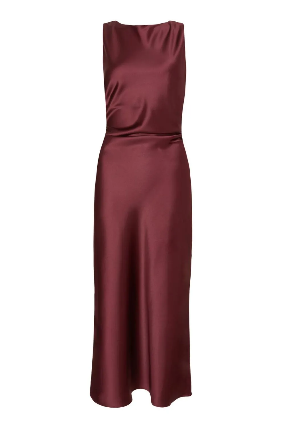 Dark Red Satin Ruched Midaxi Dress