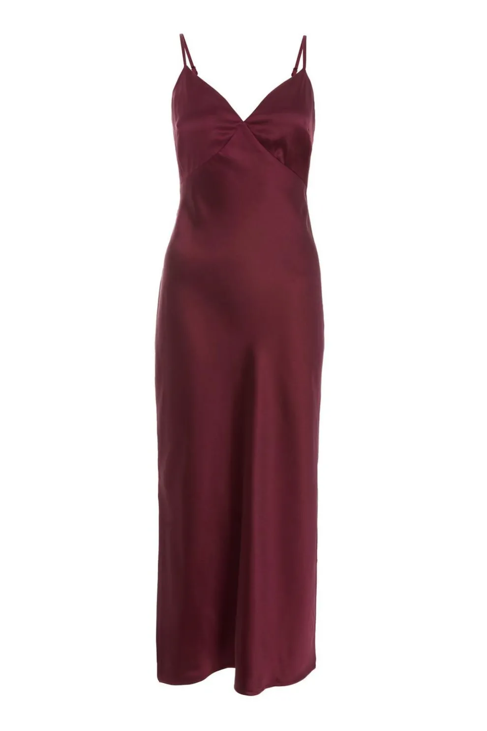 Dark Red Satin Slip Style Midaxi Dress