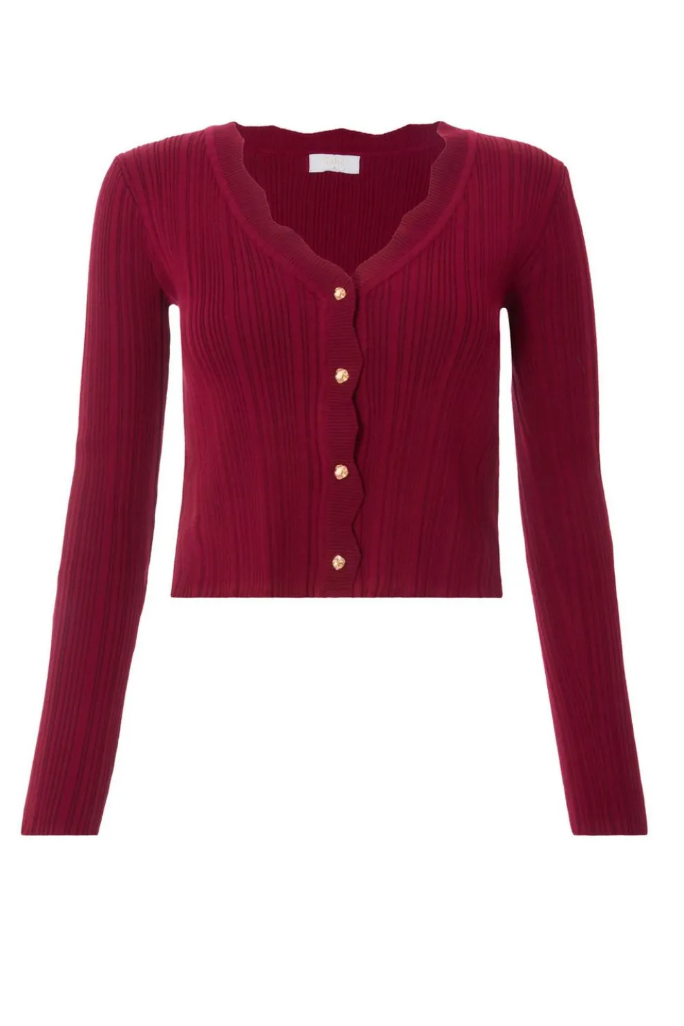 Dark Red Scallop Trim Cardigan