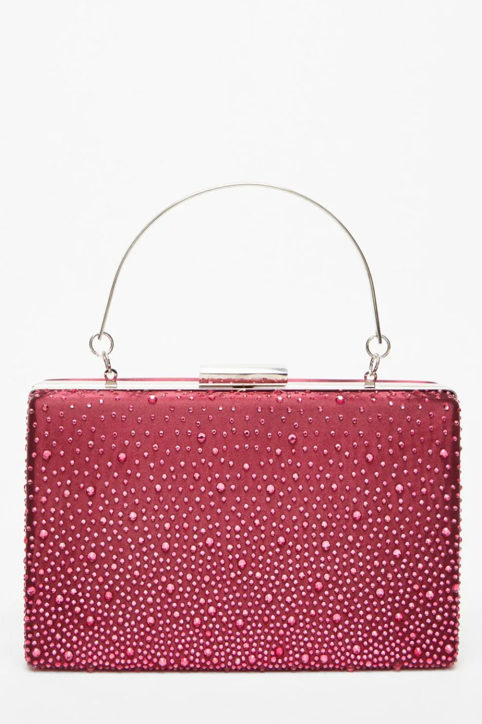 Dark Red Scattered Diamante Box Bag