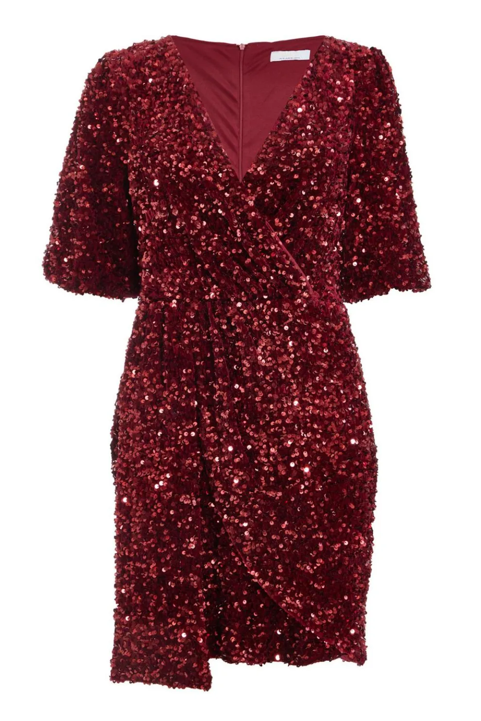 Dark Red Sequin Wrap Mini Dress