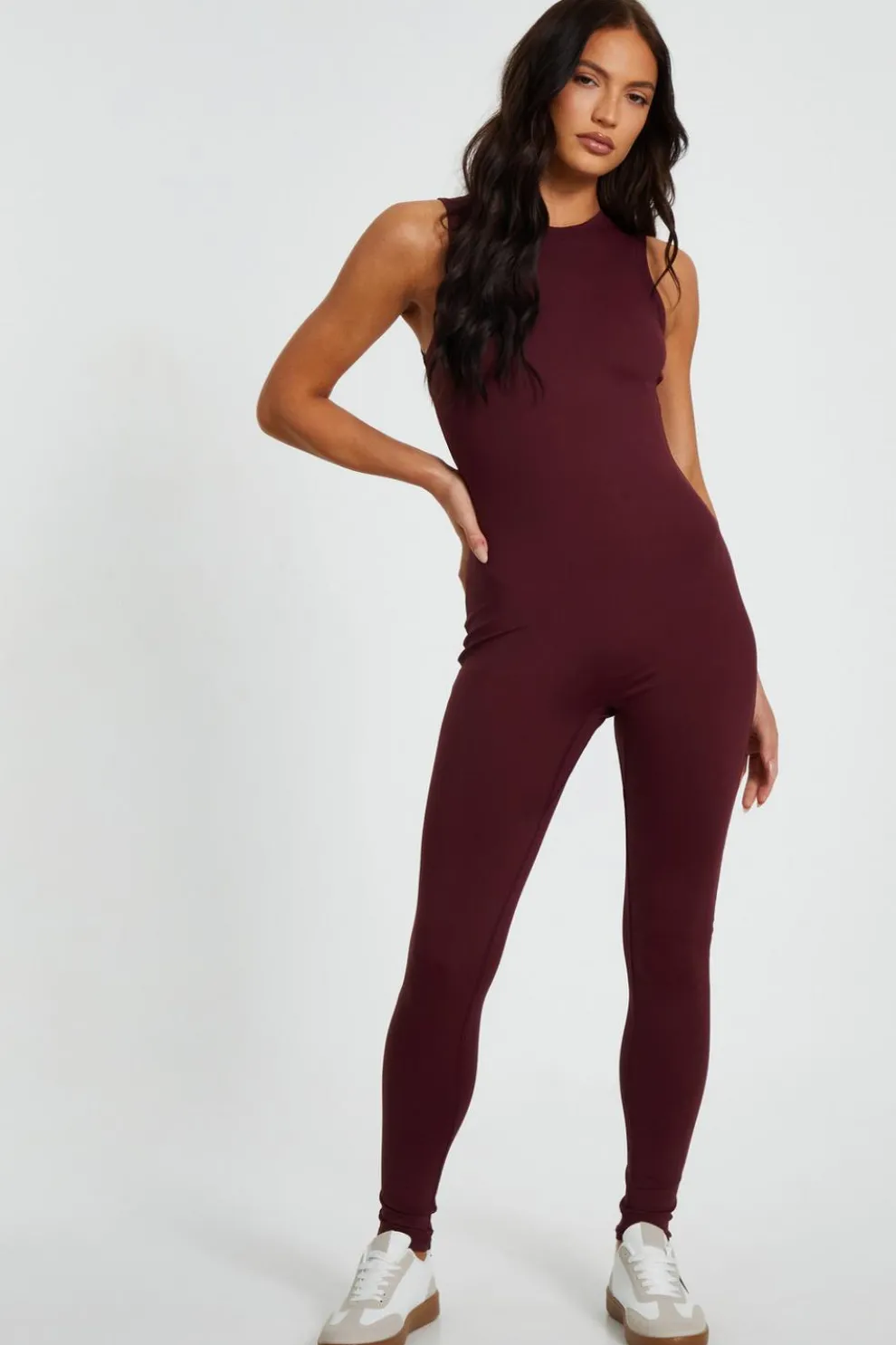Dark Red Sleeveless Unitard