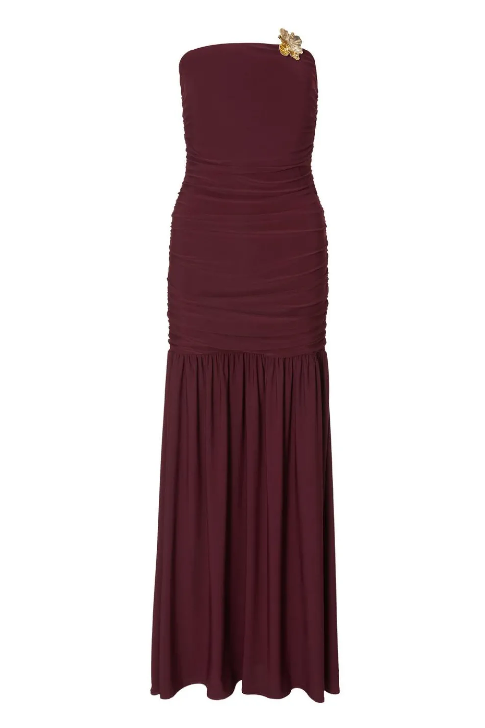 Dark Red Strapless Corsage Maxi Dress