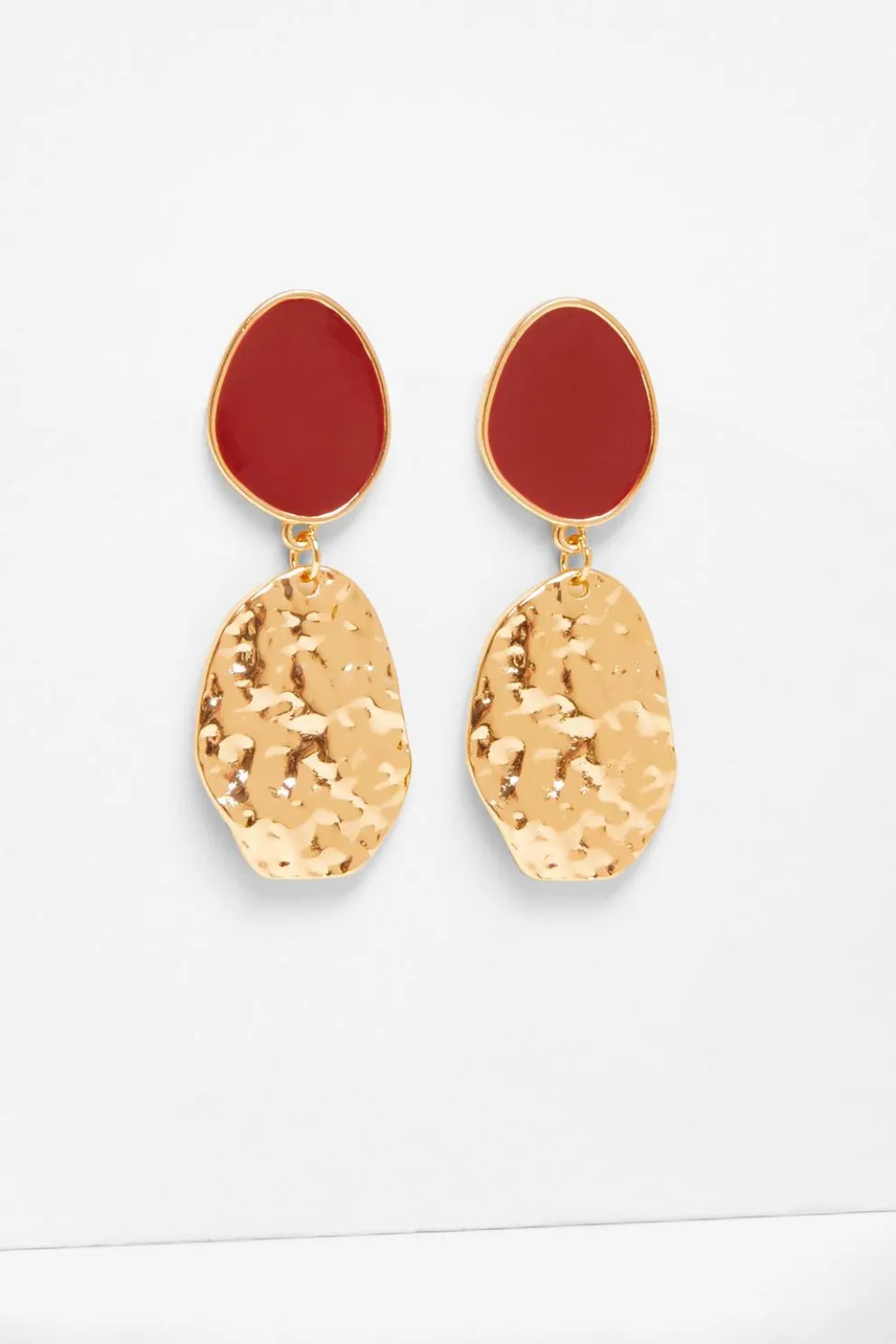 Dark Red Textured Drop Earrings