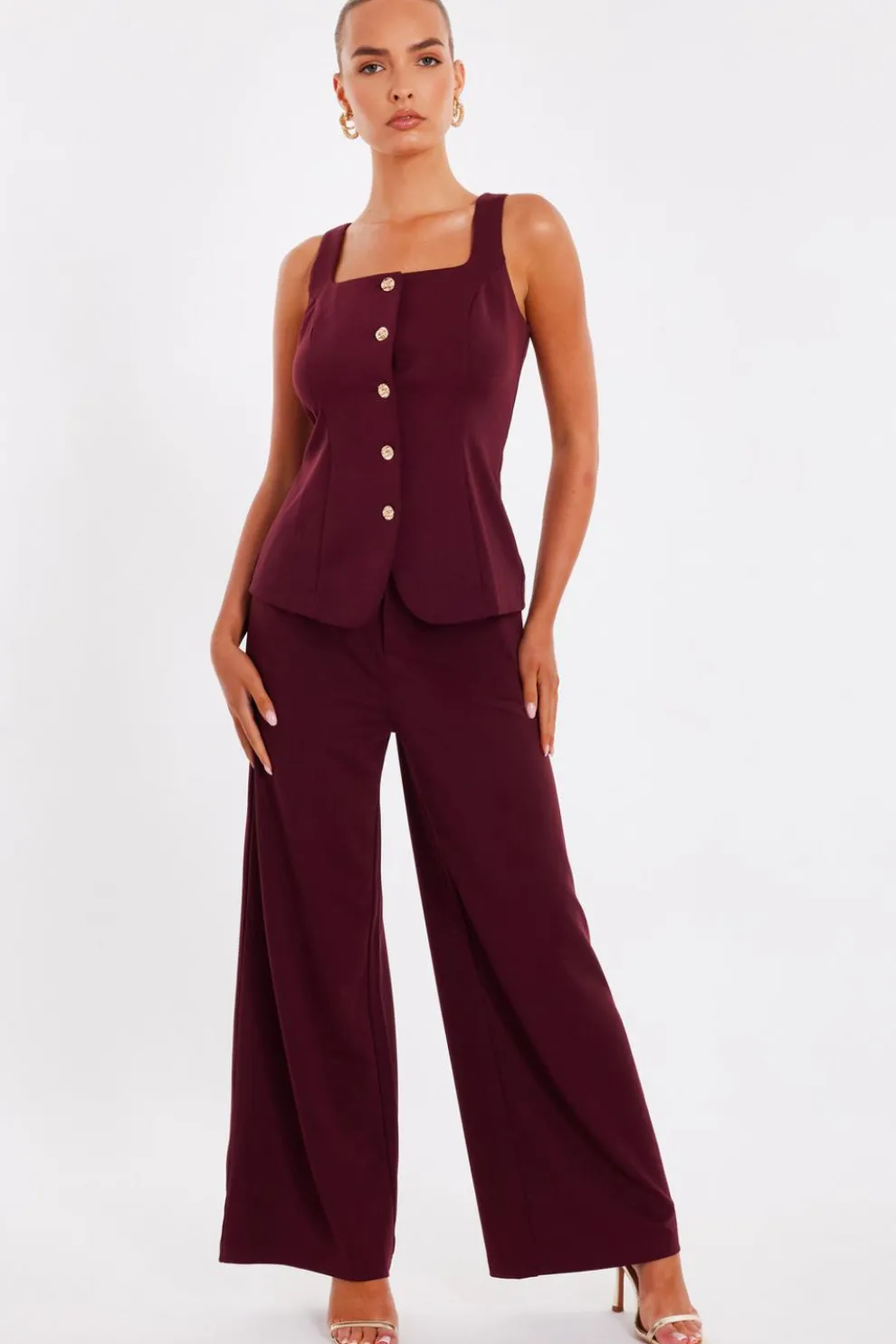 Dark Red Wide Leg Trousers