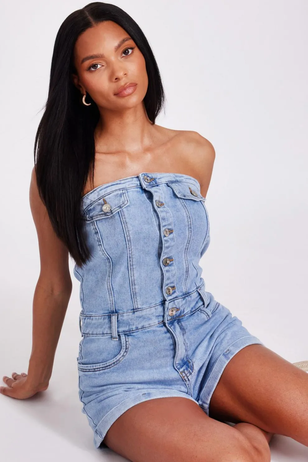 Denim Bandeau Playsuit