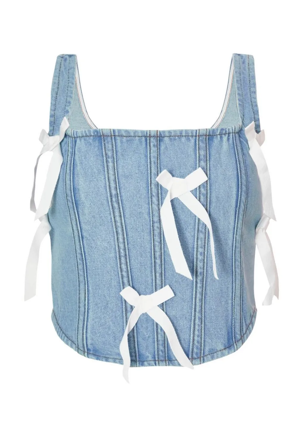 Denim Bow Detail Corset Top