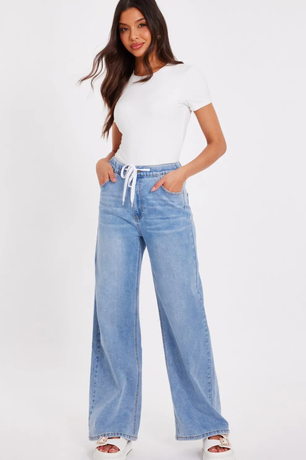 Denim Drawstring Waist Jeans
