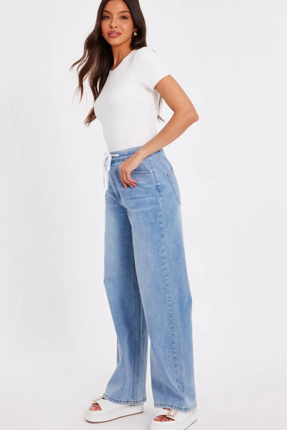 Denim Drawstring Waist Jeans