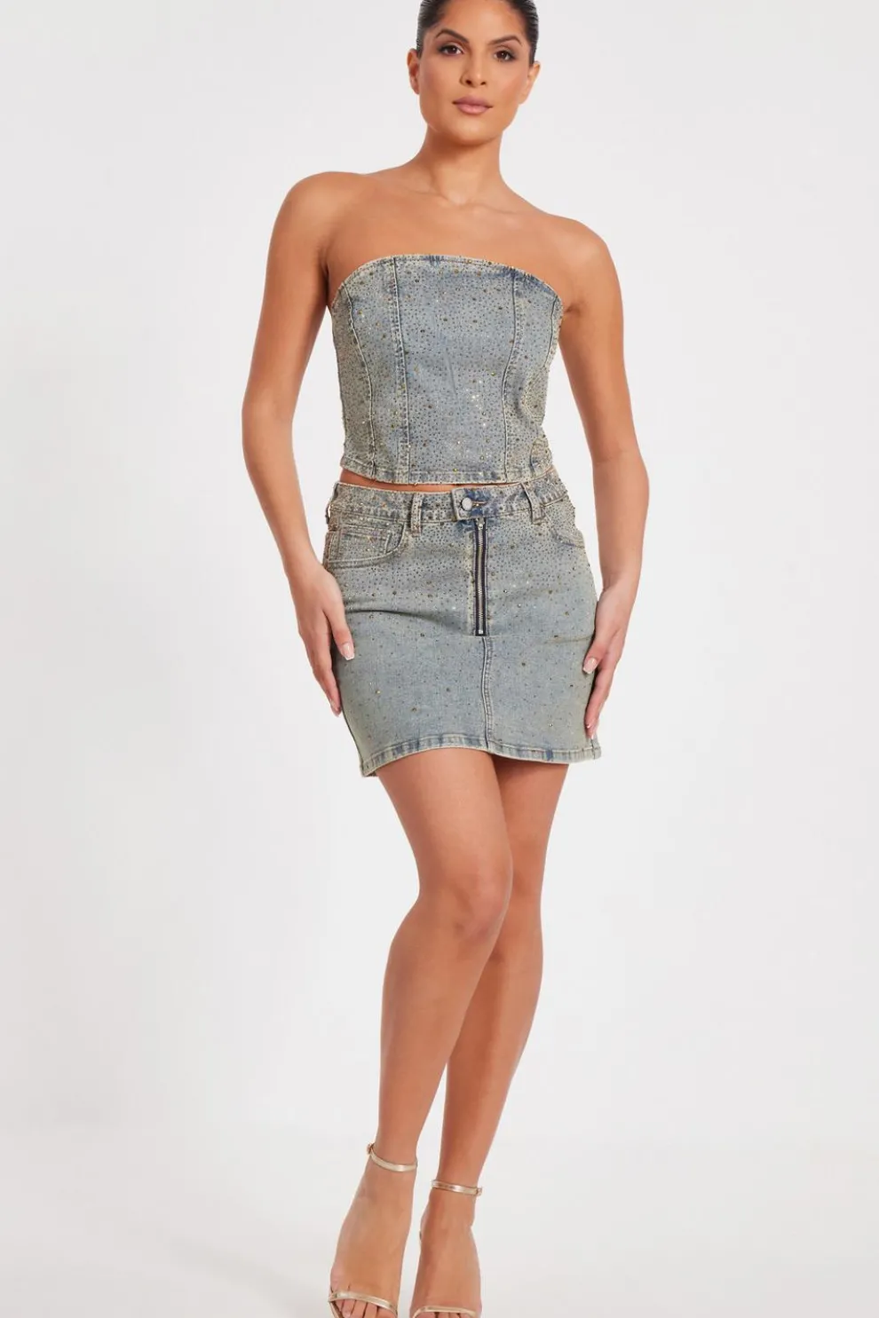 Denim Embellished Mini Skirt