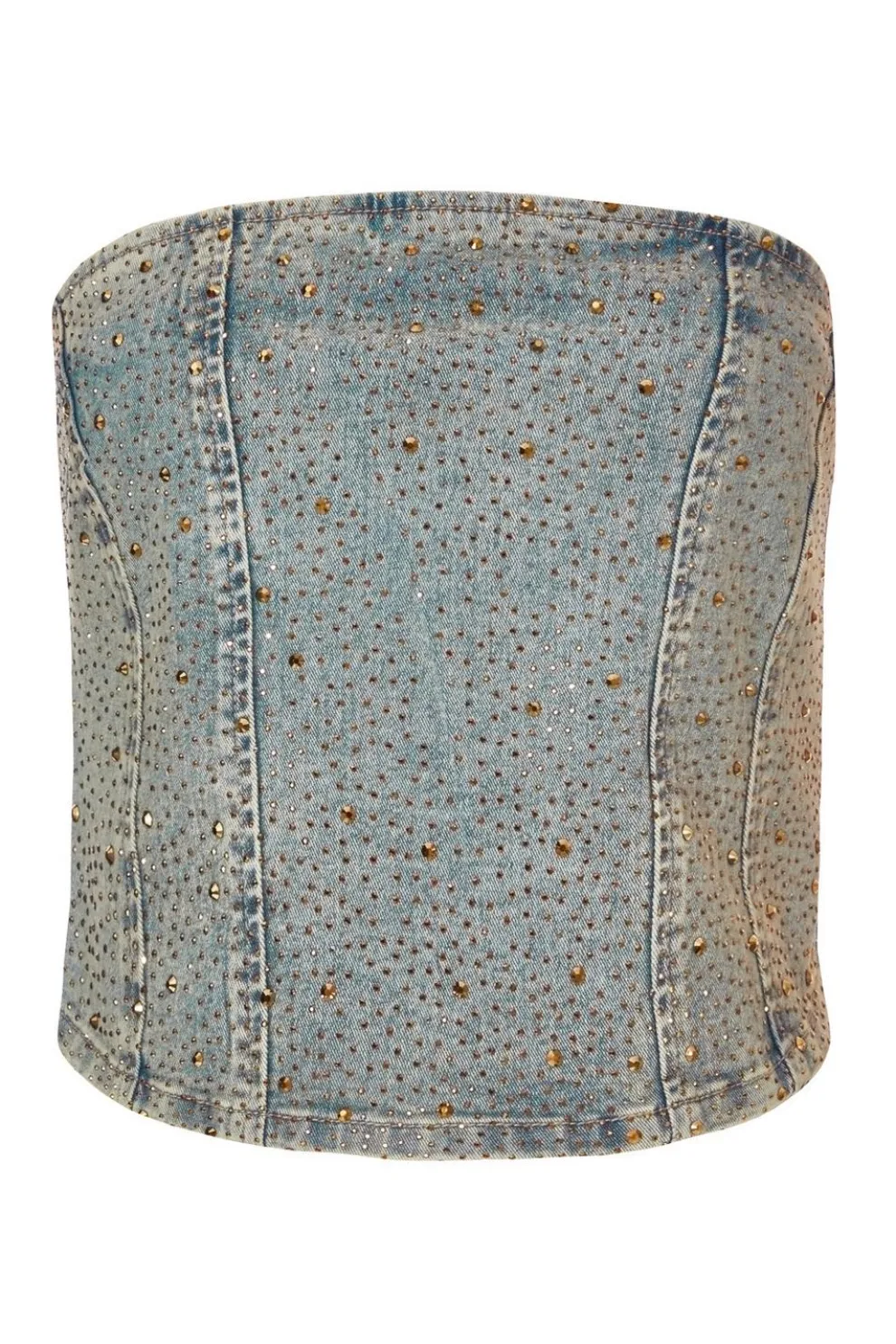 Denim Embellished Bandeau Top